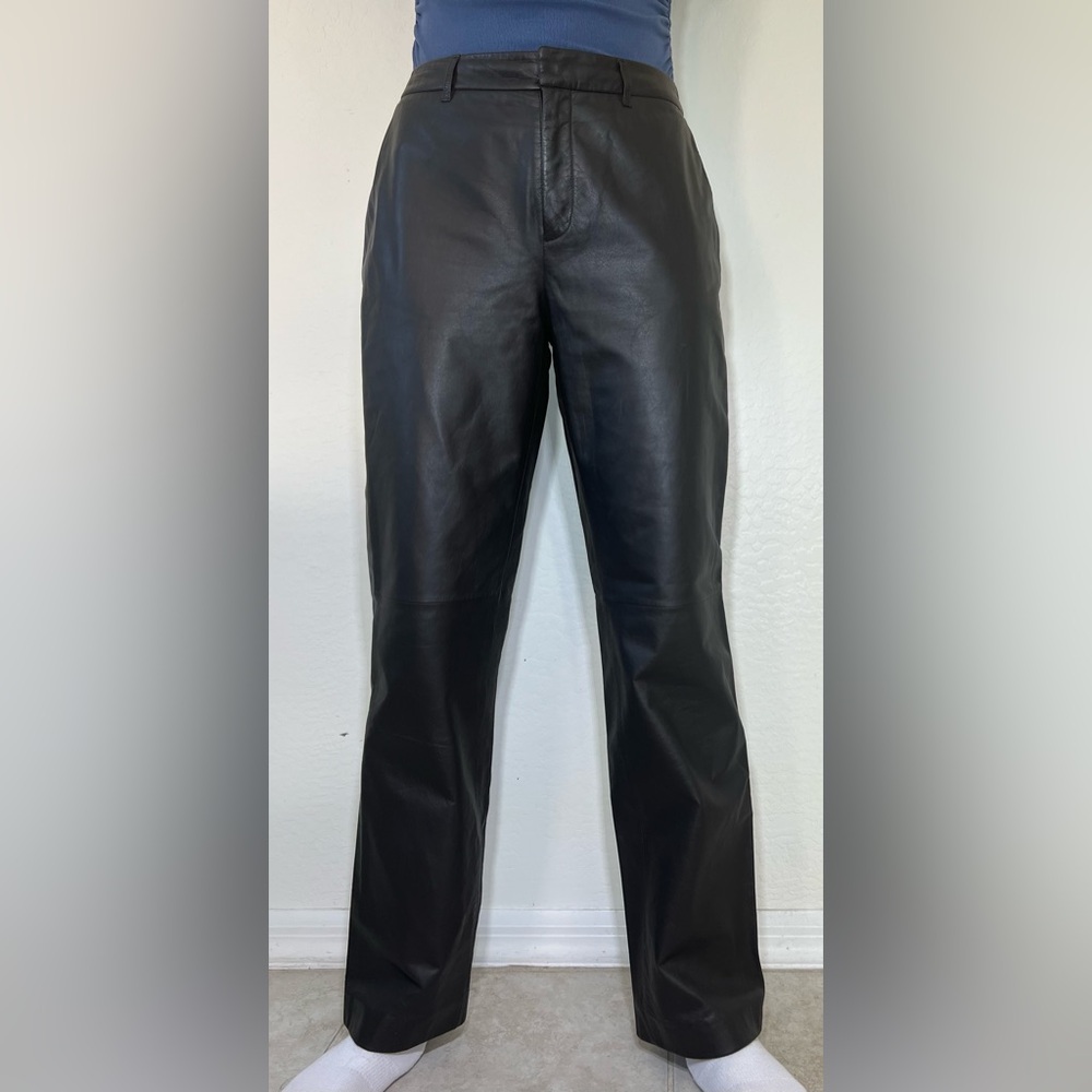 Nine West Black Straight-Leg Leather Pants